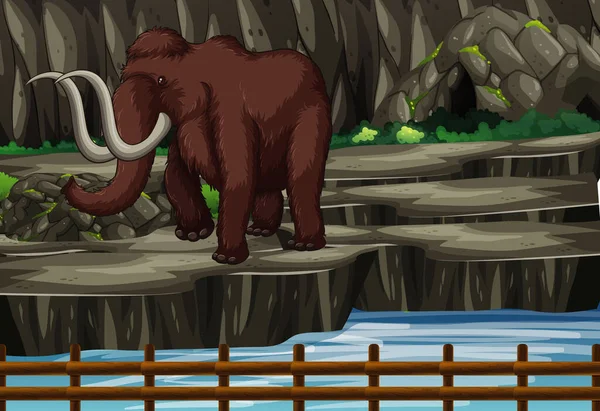 Escena con mamut en el zoológico — Vector de stock