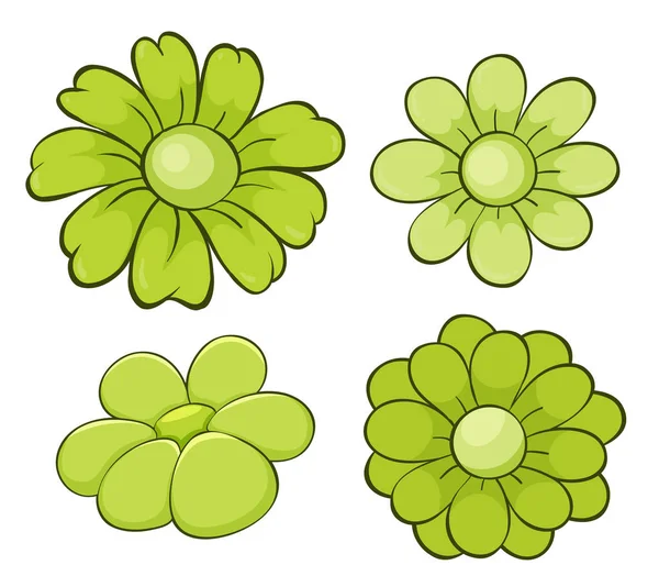 Ensemble isolé de fleurs en vert — Image vectorielle