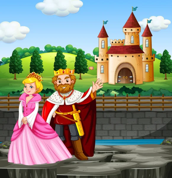 场面与国王和女王/王后在宫殿 — 图库矢量图片