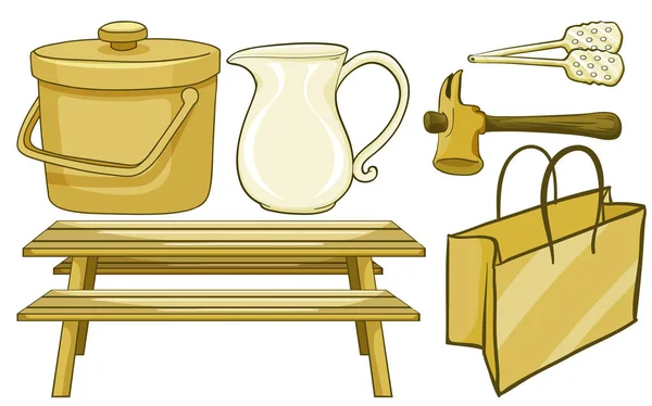 Conjunto isolado de utensílios domésticos em amarelo — Vetor de Stock