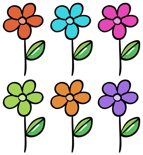 Ensemble isolé de fleurs de différentes couleurs — Image vectorielle
