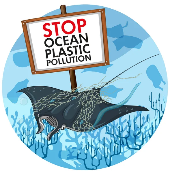 Design plakátu s rejnokem a značkou plastového znečištění — Stockový vektor