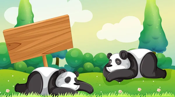 Escena con dos pandas en el parque — Vector de stock