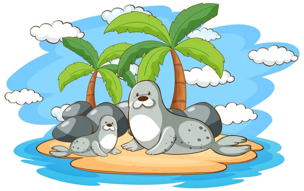 Twee zeehonden op het eiland — Stockvector