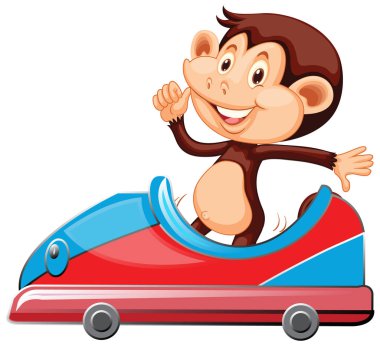 Oyuncak arabadaki maymun.