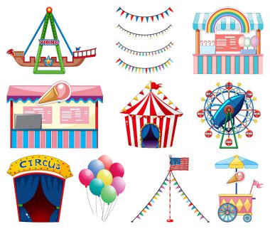 Beyaz arka planda sirk eşyaları.