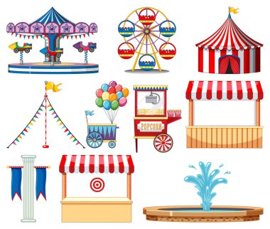 Beyaz arka planda sirk eşyaları.