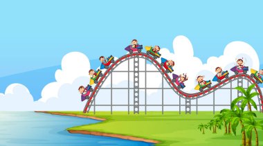 Parkta hız trenine binen maymunlarla dolu sahne