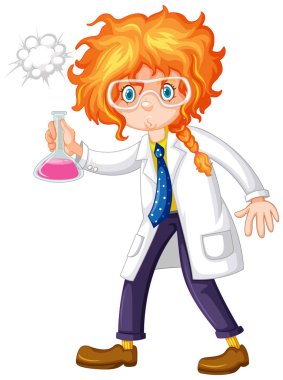Kadın bilim adamı elinde kimyasal madde tutuyor.