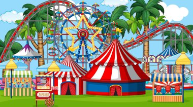 Lunapark treni ve panayırda sürüş sahneleri