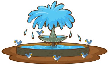 Beyaz arkaplanda kuşlar ve çeşmeler