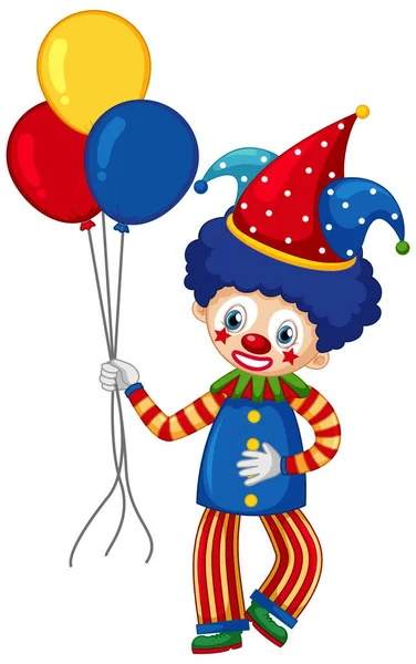 Clown de cirque personnage avec des ballons colorés sur fond blanc — Image vectorielle