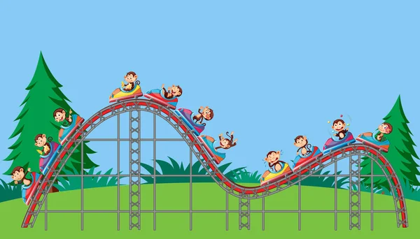 Escena con montaña rusa en el parque — Vector de stock