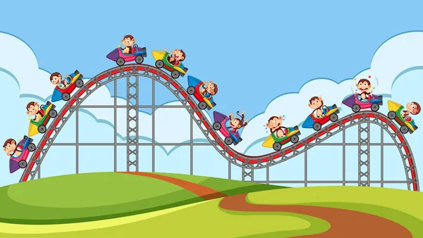 Σκηνή με roller coaster βόλτα στο πάρκο — Διανυσματικό Αρχείο