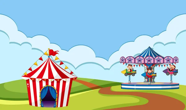 Scena con giro del circo nel parco — Vettoriale Stock