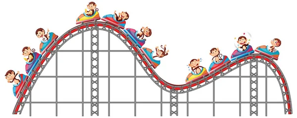 Monkeys riding on roller coaster on white background — Stock Vector