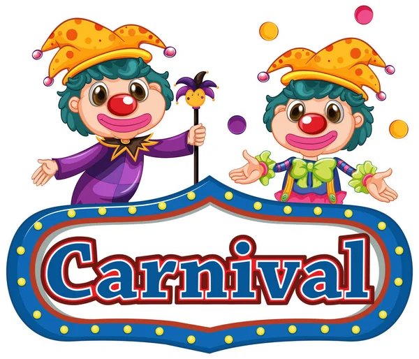 Šablona karnevalu se dvěma legračními klauny — Stockový vektor