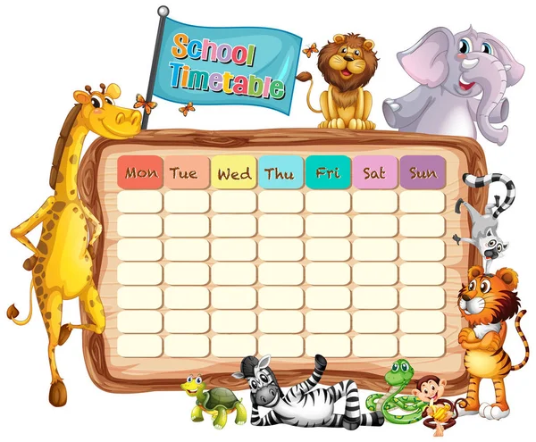 School timetable template animal theme — 스톡 벡터