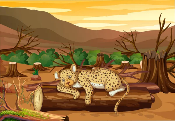 Pollution control scene with tiger and deforestation — Stock Vector