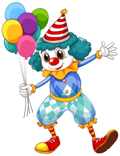 Funny clown with colorful balloons and big shoes — Stock Vector