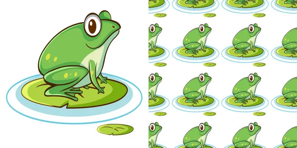 Seamless background design with green frog on water lily — Stock Vector