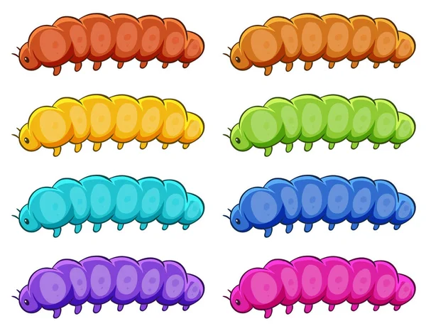 異なる色の多くの脂肪の毛虫 — ストックベクタ