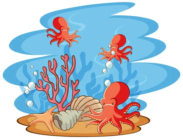 Szene mit Oktopus, der im Meer schwimmt — Stockvektor