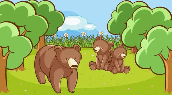 Cena com ursos pardos na floresta — Vetor de Stock