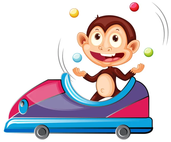 Monkey riding and juggling in the toy car — 스톡 벡터