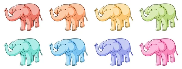 Ensemble isolé d'éléphant dans de nombreuses couleurs — Image vectorielle