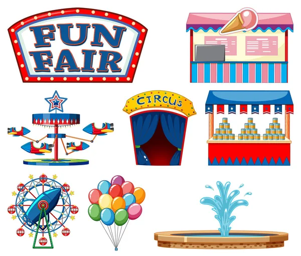 Set van circus items op witte achtergrond — Stockvector