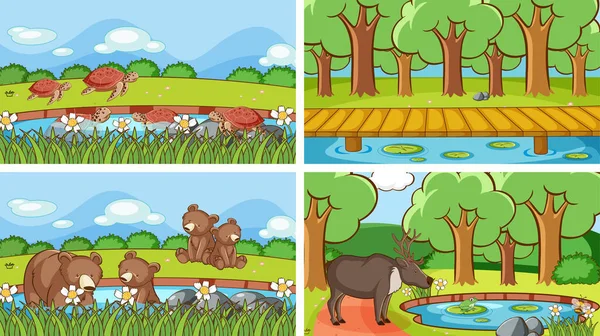 Scene de fundal de animale în sălbăticie — Vector de stoc