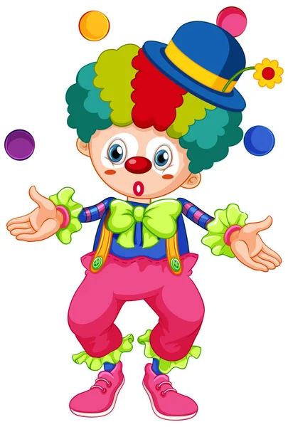 Счастливый клоун жонглируя шарами на белом фоне — стоковый вектор