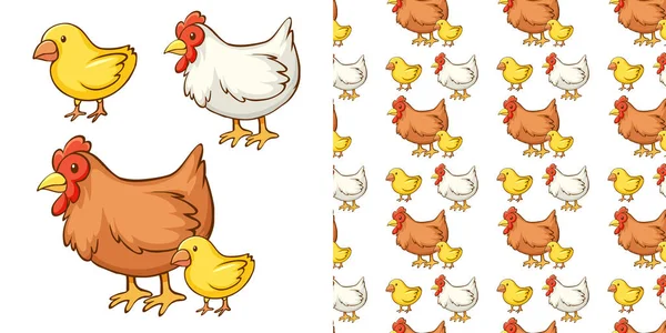 Desain latar belakang mulus dengan hen dan chicks - Stok Vektor