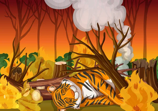 Szene mit Tiger und Feuer — Stockvektor