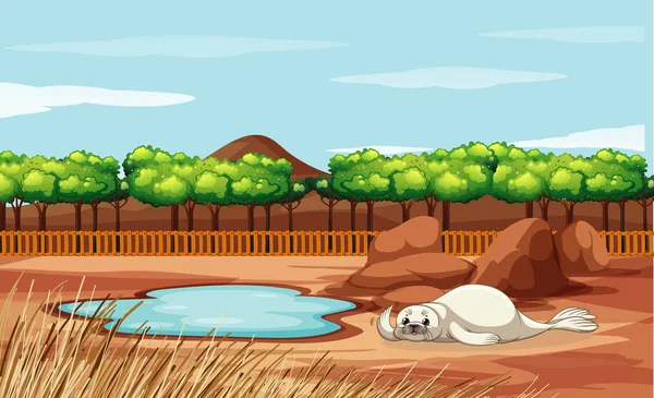 Сцена с тюленем в зоопарке — стоковый вектор