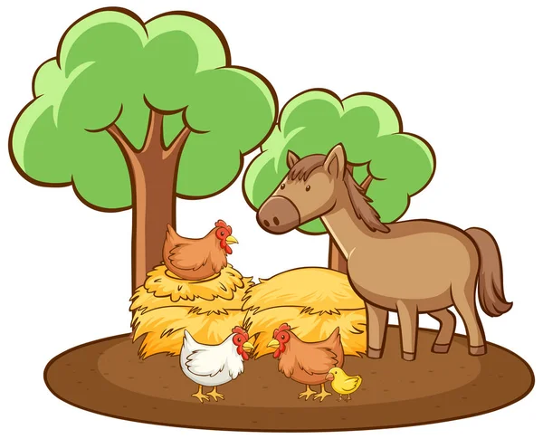 Изолированная картина курицы и лошади — стоковый вектор