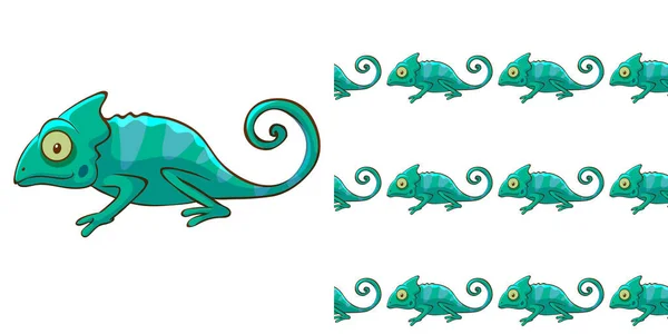 Nahtloses Hintergrunddesign mit grünem Chamäleon — Stockvektor