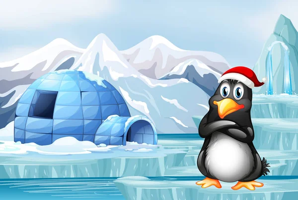 Pingüino con sombrero de Navidad — Archivo Imágenes Vectoriales