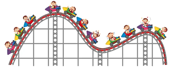 Happy monkeys riding on roller coaster — Stock Vector