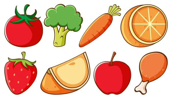 Conjunto de diferentes tipos de frutas y verduras — Vector de stock