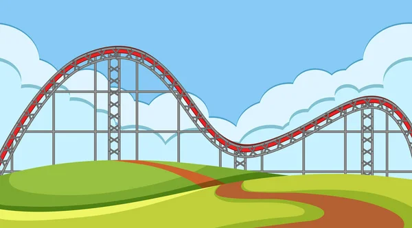 Scene with roller coaster track in the field — 스톡 벡터