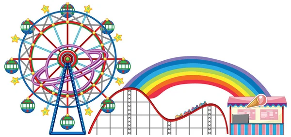 Ferris wheel and roller coaster on white background — 스톡 벡터