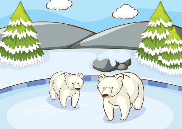 Scène avec des ours polaires en hiver — Image vectorielle