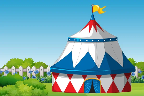 Scene with circus tent in the park at day time — Stock Vector