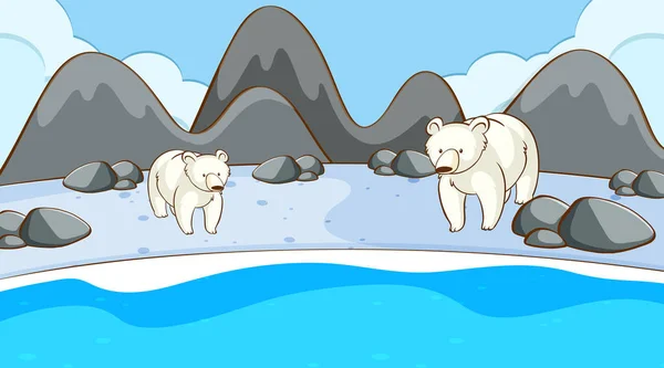 Escena con osos polares en invierno — Vector de stock
