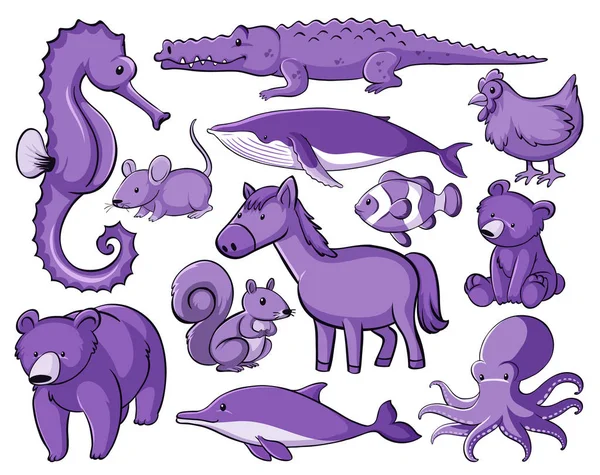 Wiele zwierząt w fioletowym — Wektor stockowy