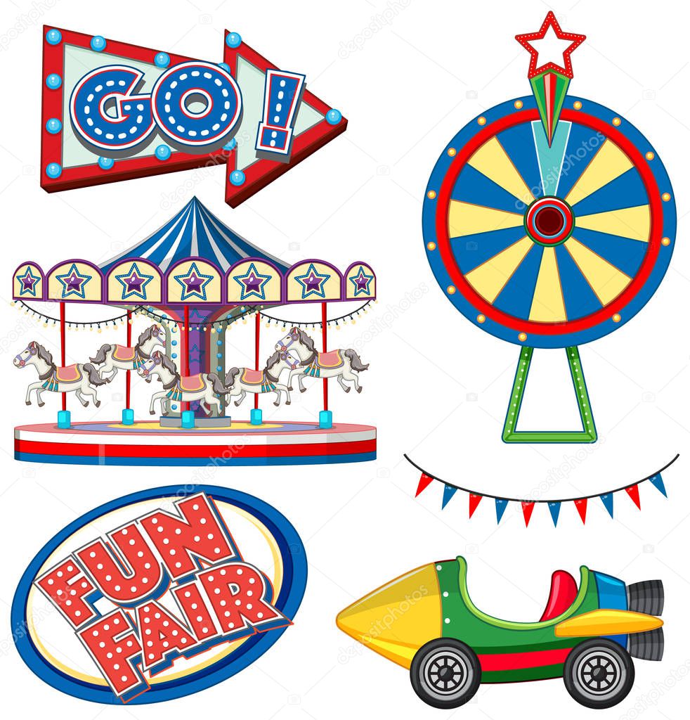 Set of circus items on white background