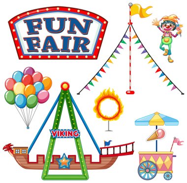 Beyaz arka planda sirk eşyaları.