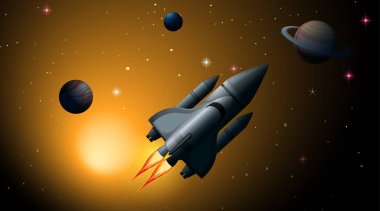 Güneş sistemi sahnesinde roket